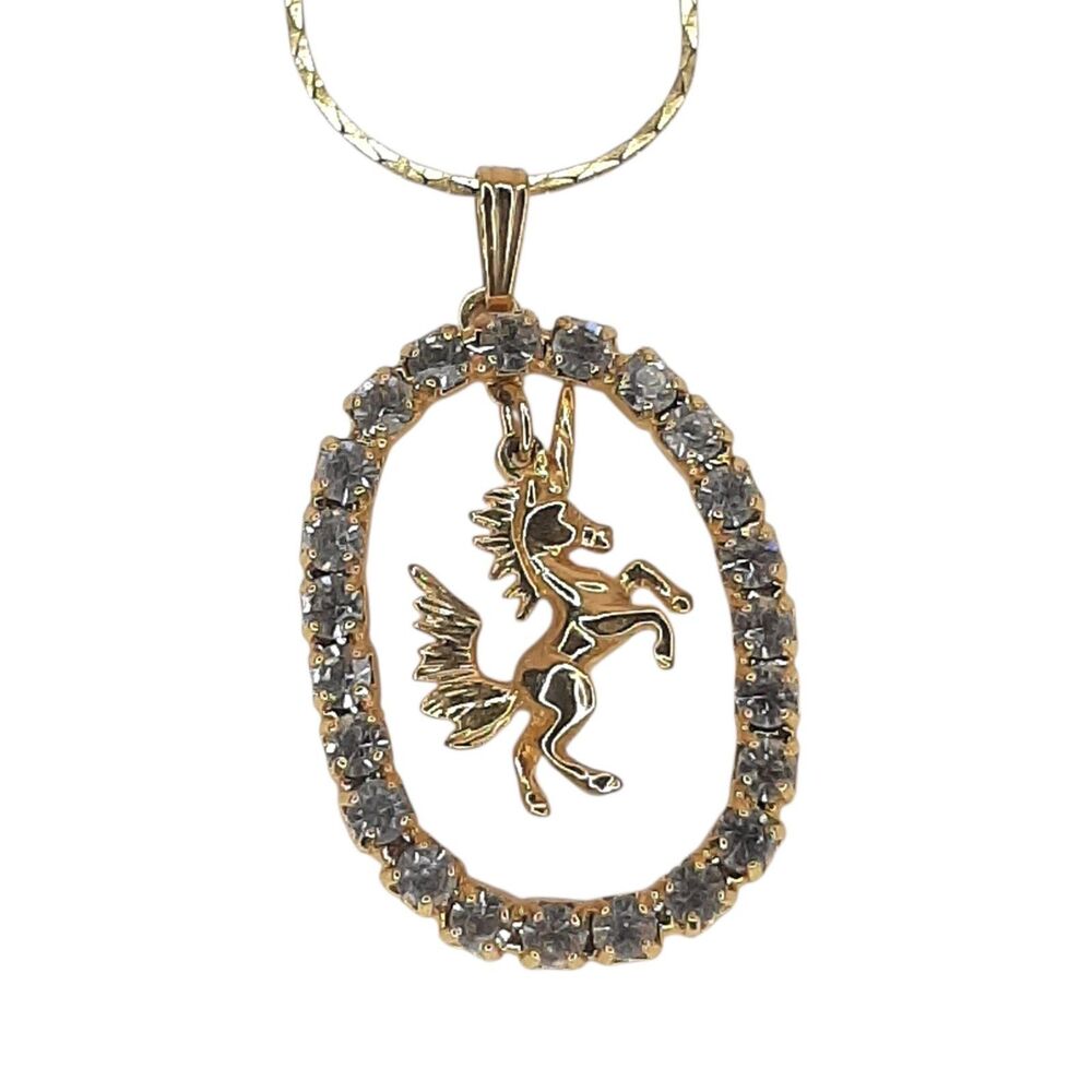Fashion Unicorn Pendant Dangle Around The Rhinestones Gold Tone Cute Unique
